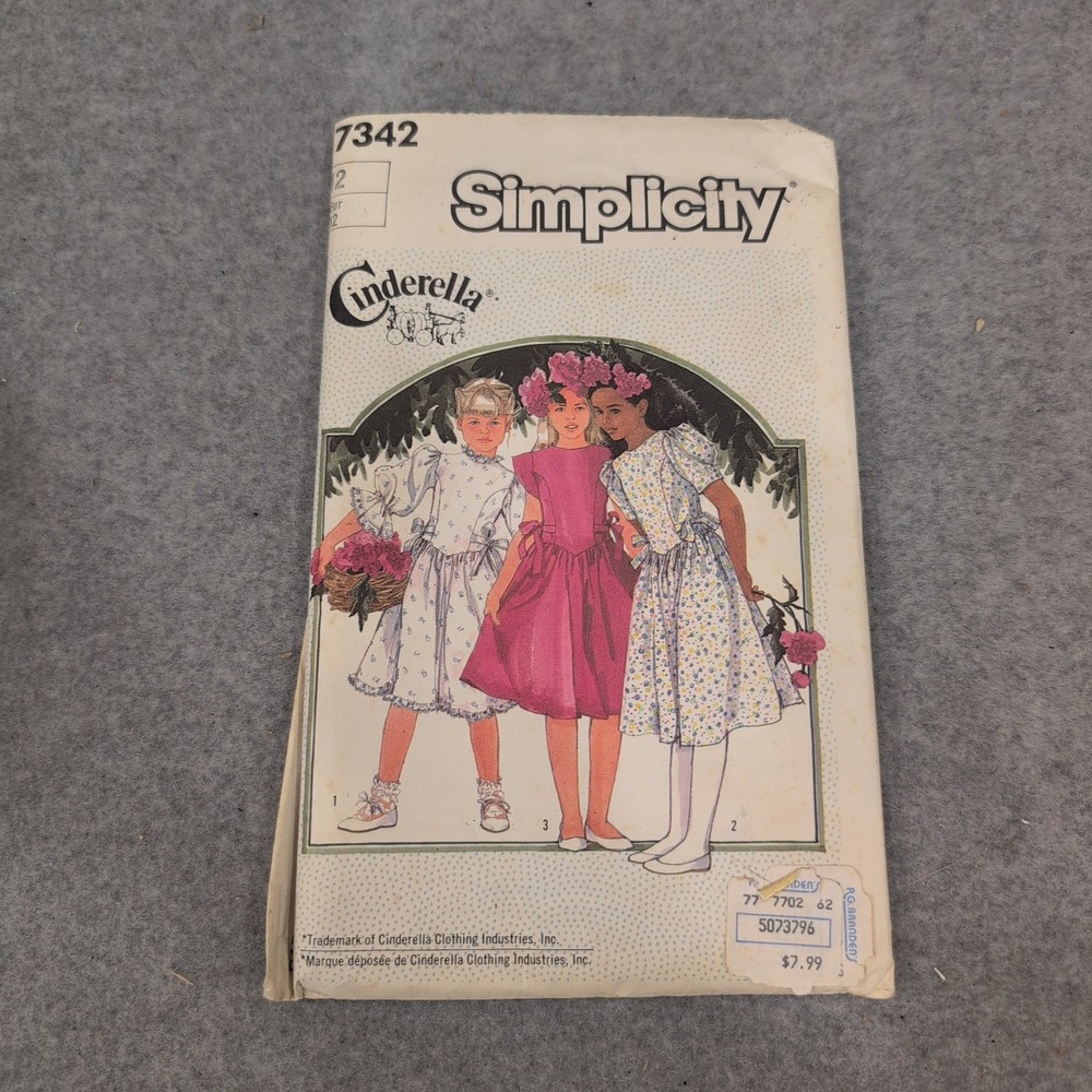Simplicity 7342 Girls Cinderella Dress Sewing Pattern Size 12 Uncut Vintage 1986 - Picture 1 of 2
